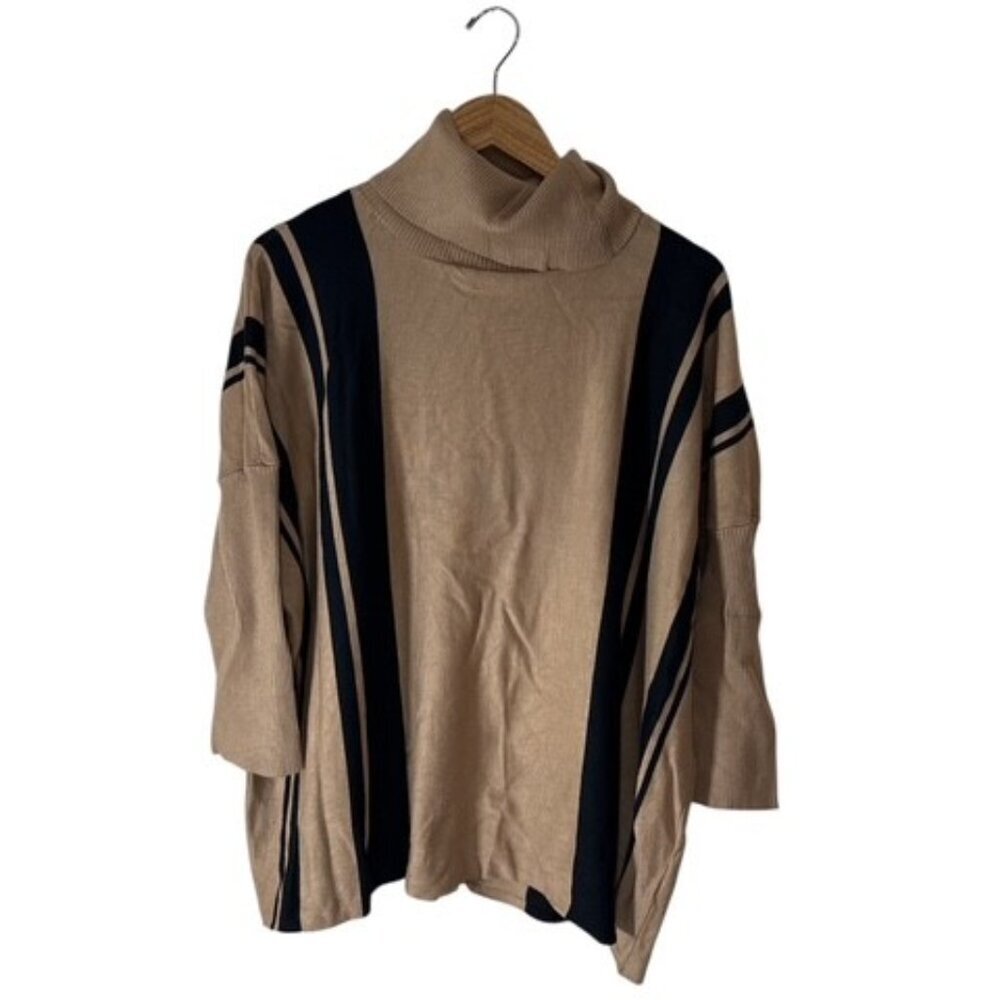 Carol Rose Women’s Sweater Tan Black Cowl Neck Long Sleeve Size XL‎